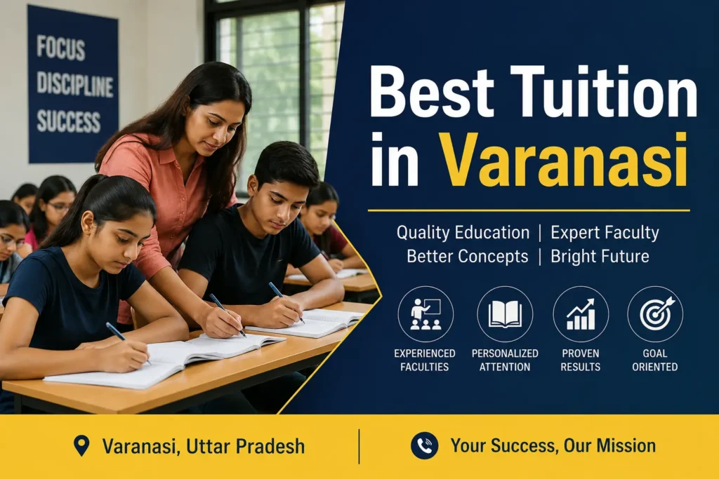 Best Tuition in Varanasi classroom with teacher helping students study for school exams